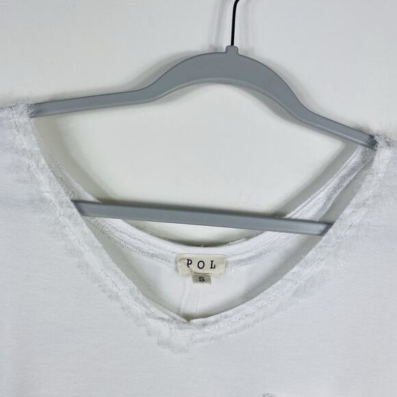 Pol Size Small Frayed Edge V-Neck Short Sleeve Pocket Tee Top White - Picture 3 of 4